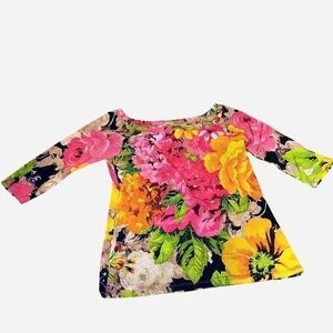 Colorful Floral Print 3/4 Sleeve Shirt From Golbary Size 4